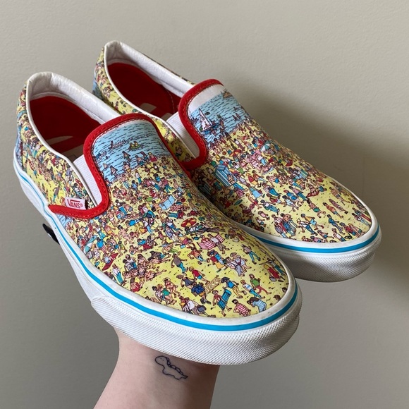 Vans Other - Vans x Where’s Waldo? Unisex slip on all over printed cartoon sneakers